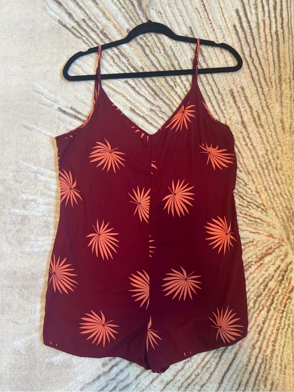 Obey Tropical Leaf Print Red Romper Jumpsuit Shorts Beach Vacation Festival